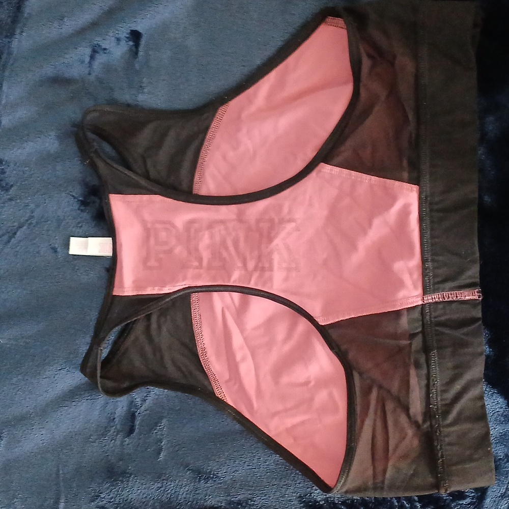 Pink sports bra large see-through black sides and rose pink front